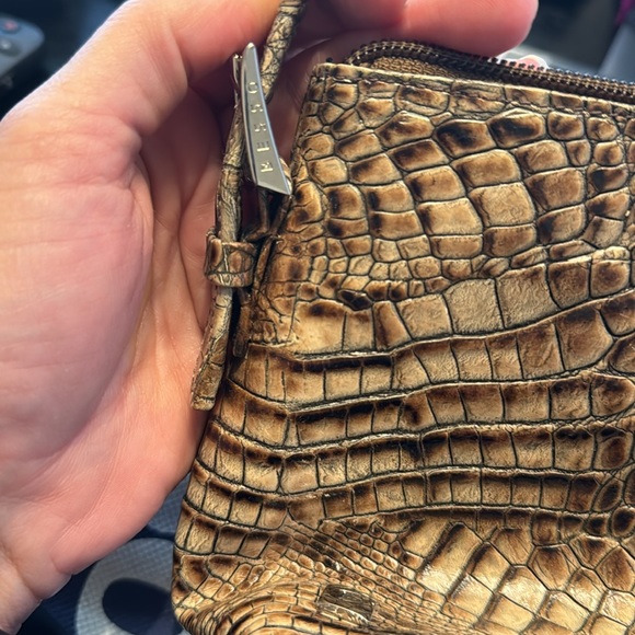 Besso Brown Leather Shoulder Bag Croc Embossed - Picture 2 of 8